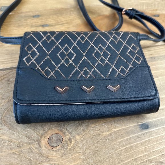 Stella & Dot Nolita Sidekick Crossbody Bag Black Rose Gold - Picture 9 of 10